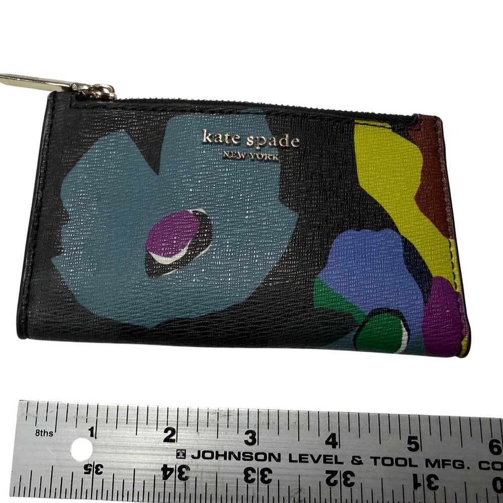 Kate Spade New York Floral Crossgrain Leather Bifold Wallet Black Multicolor